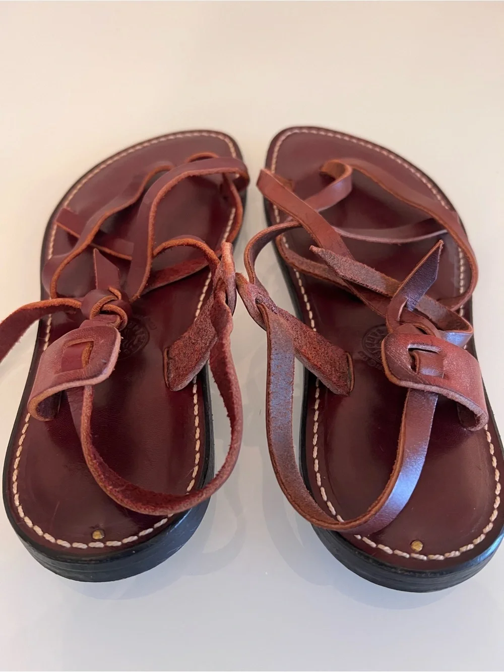 K JACQUES Leather Gladiator Sandals Brown Strappy Flat EUC - Picture 6 of 11